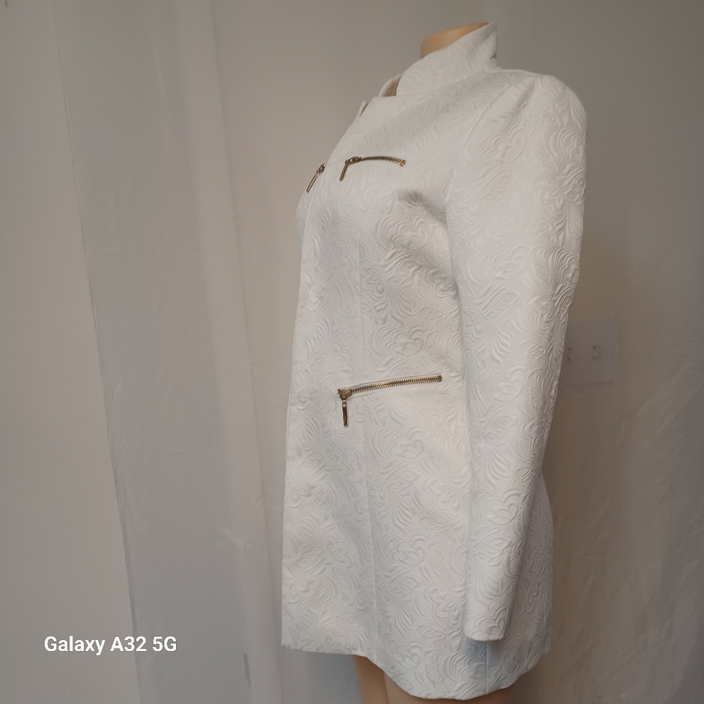 LG Lena Gabrille Ivory Jacquard Long Elegant White Women's SZ 4 Style Jacker Bla - Picture 9 of 15